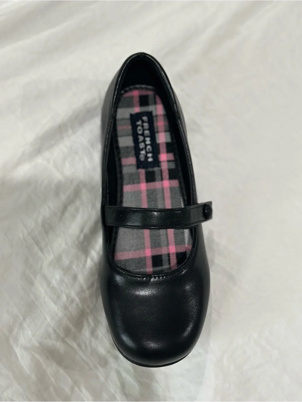 French Toast Black Mary Jane Shoes with Pink Plaid Insole